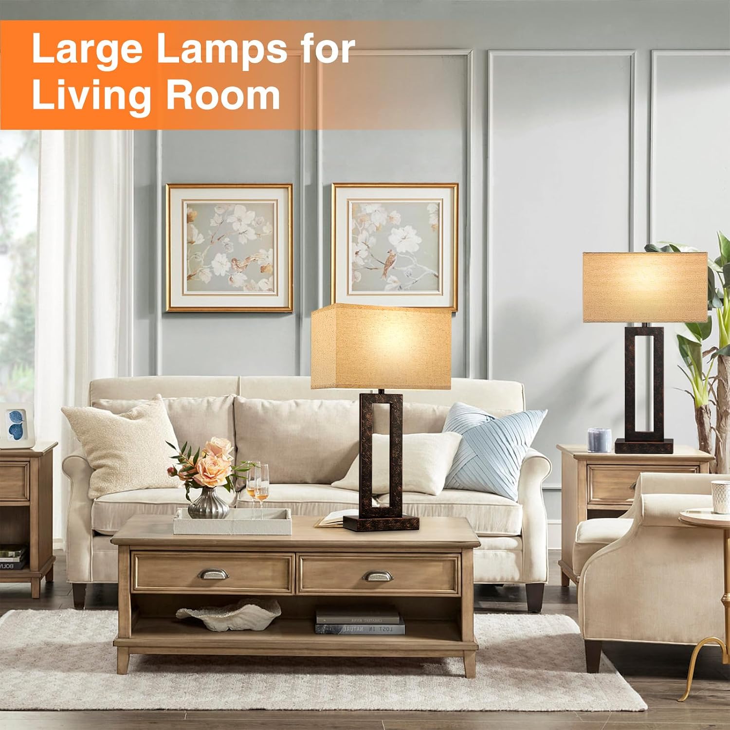 Seealle 22" Tall Living Room Lamps for Night Stands - Touch Bedside Lamp with USB C+A, 3 Way Dimmable Bedroom Lamps for End Tables Set of…