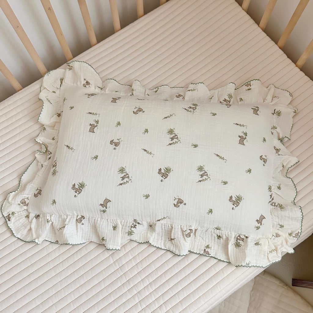 BuLuTu Muslin Toddler Pillowcase for Toddler Bed, Soft Breathable Standard Size Pillow Cover 20"x26", Animal Gray Bunny Toddler Pillow…