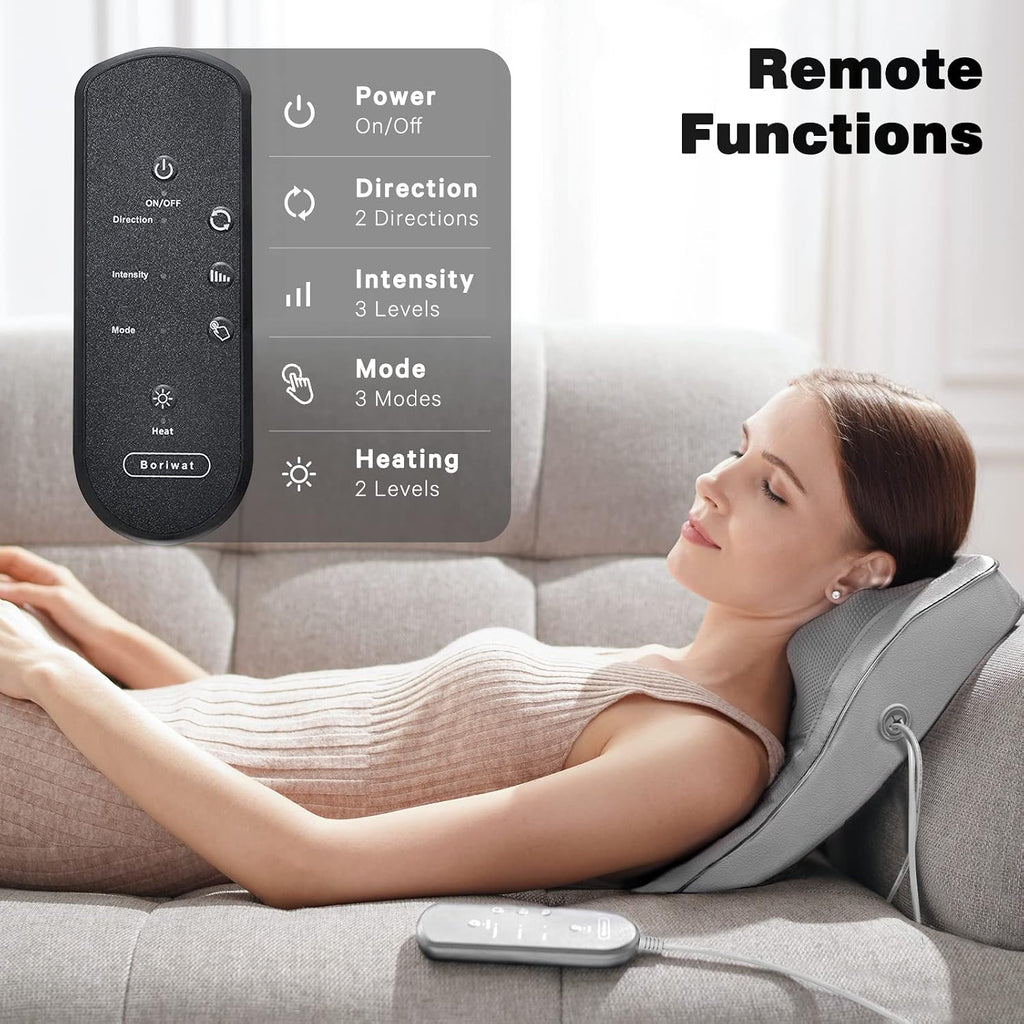 Boriwat Back Massager with Heat, 3D Kneading Massage Pillow for Back, Neck, Shoulder, Leg Deep Tissue, Gifts for Women Men Mom Dad(Light Gr…