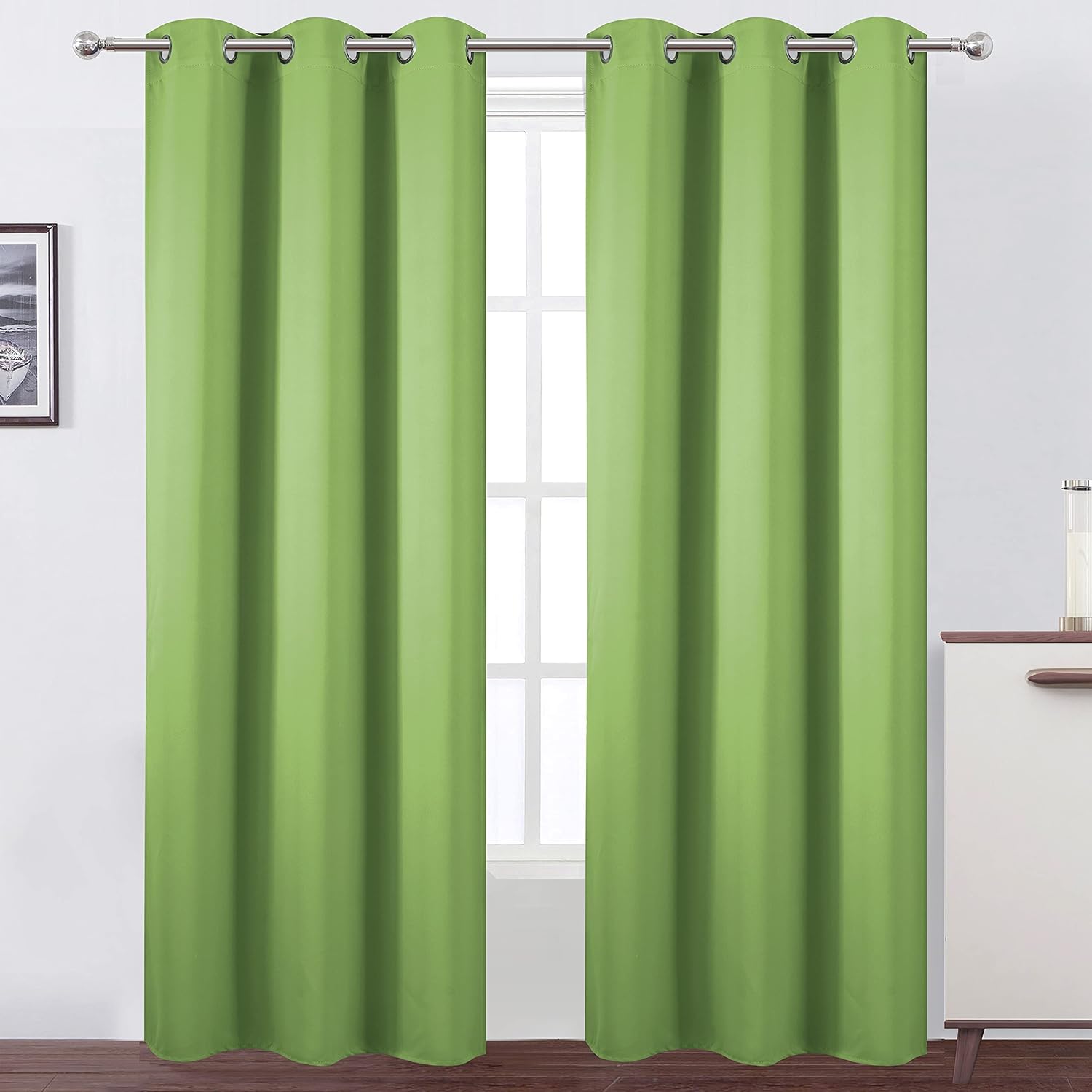Lemomo Light Green Thermal Blackout Curtains/42 x 95 Inch/Set of 2 Panels Room Darkening Curtains for Bedroom 95 Inch Green
