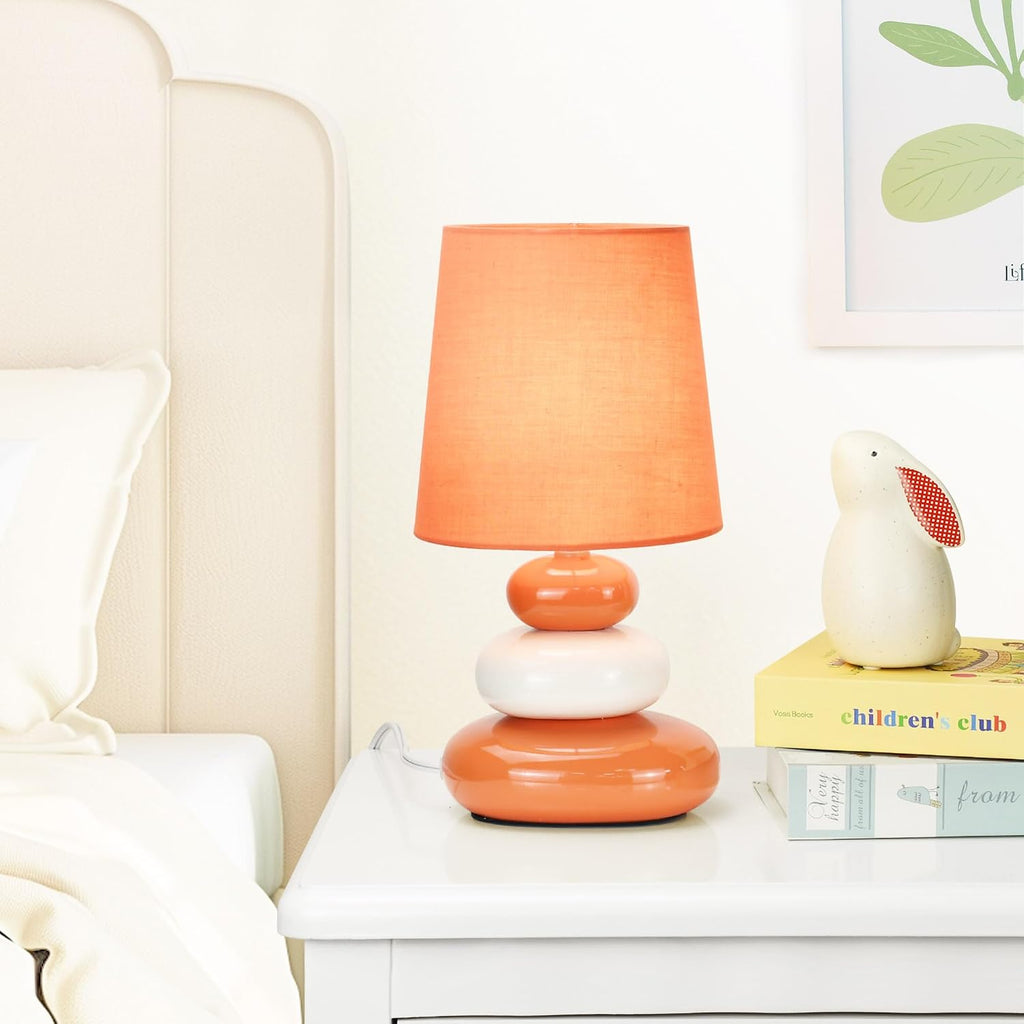 LULE Orange Small Table Lamp for Living Room as Bedside Table Lamp for Bedroom, Modern Ceramic Kids Night Table Lamp, Φ6.5×H12.2IN, Bulb…