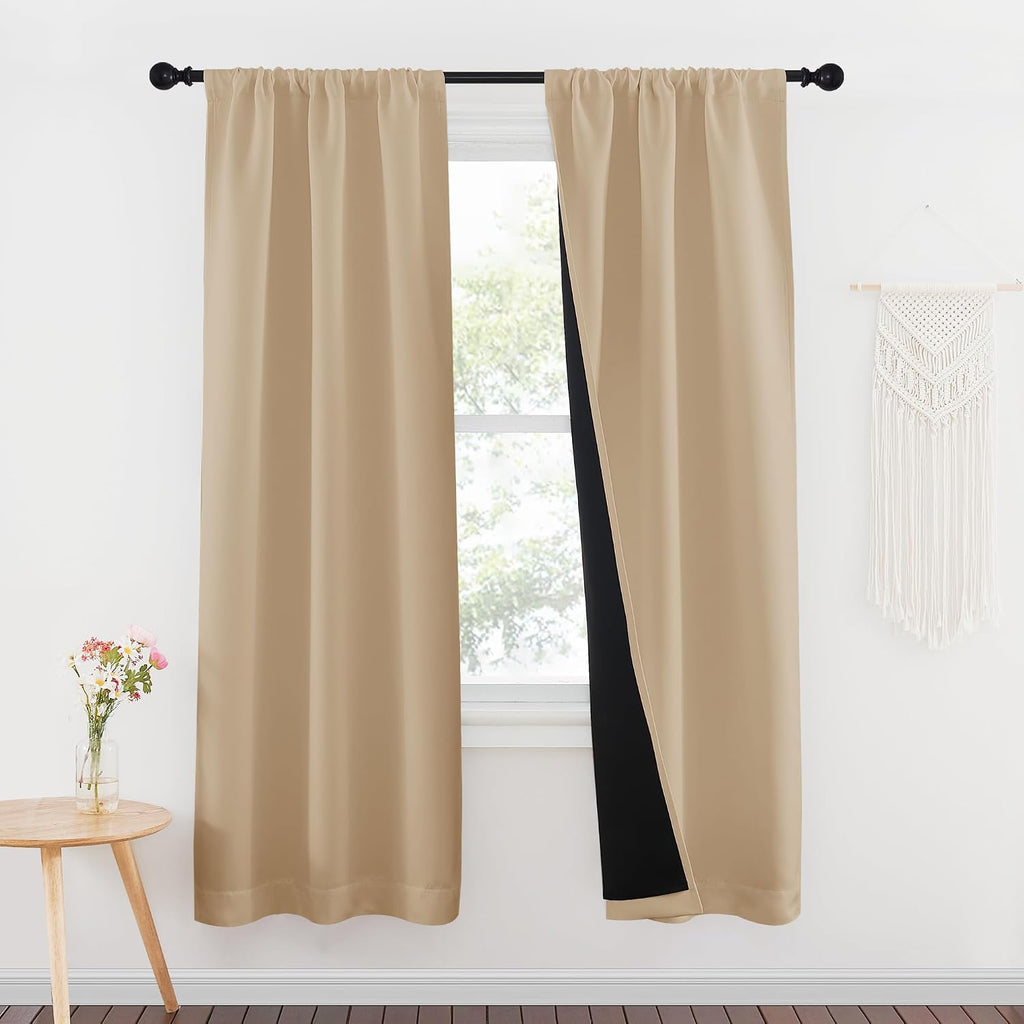 Nicetown 100% Blackout Window Curtains, Rod Pocket Full Light Blocking Drapes with Black Liner for Nursery, 72 inches Drop Thermal Insulate…
