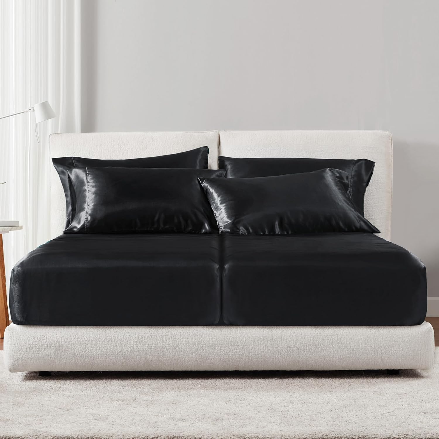 Madisonpark Madison Park Satin Sheets Split King Size, Luxurious Silky Bed Sheets, Elastic 14" Pocket fits up to 16" Mattress, Wrinkle-Free…