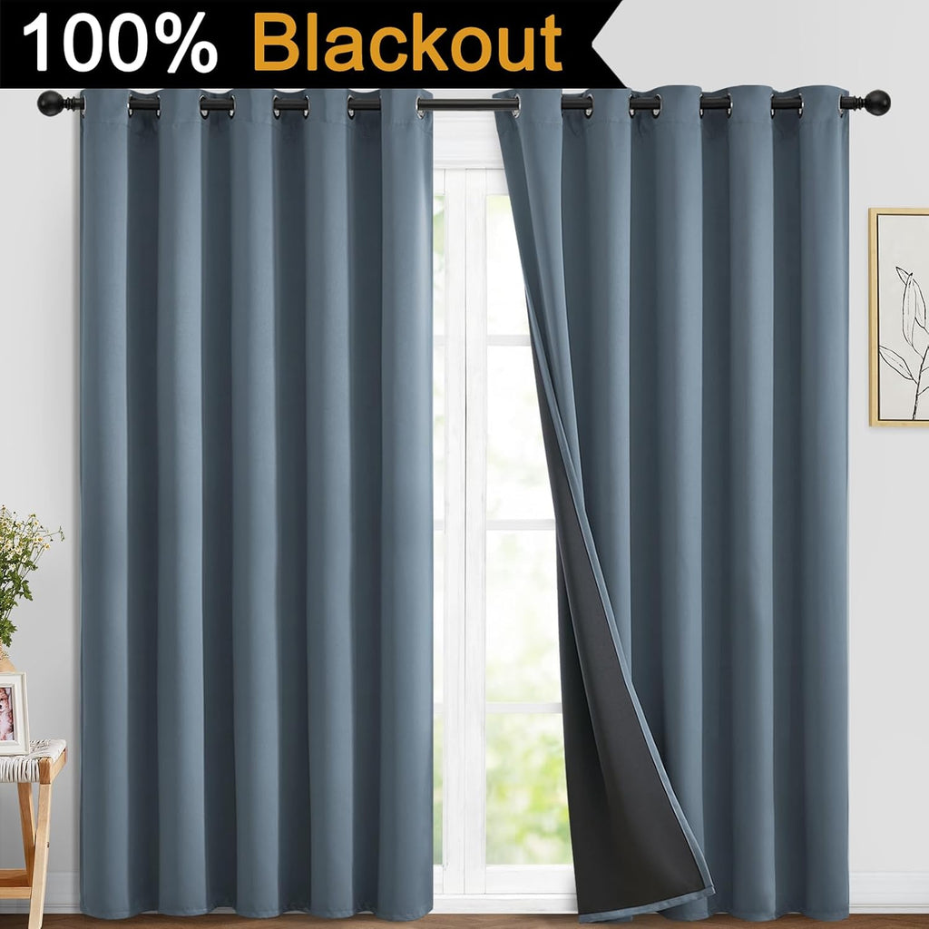 Yakamok 100% Blackout Lined Panels, Room Darkening Thermal Insulated Blackout Curtains for Bedroom, Heat Blocking Drapes for Living Room(70…