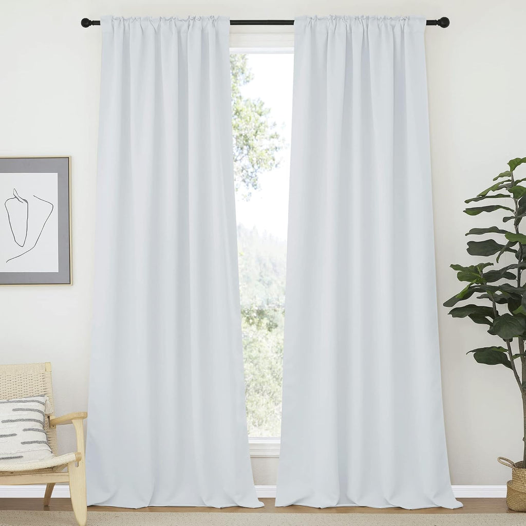 Nicetown Living Room Darkening Curtain Panels - (Greyish White Color) W52 x L95, 2 PCs, Back Tab/Rod Pocket Room Darkening Window Treatment…