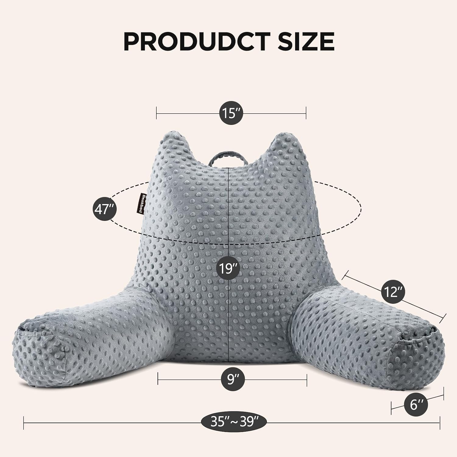 Reading Pillow for Kids Sitting in Bed Couch Adult, Back Pillow for Bed Sitting Up, Back-Rest Support Cushion with Pockets and Arms…