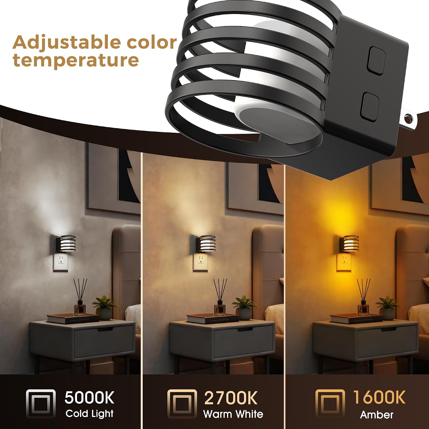 L LOHAS LED Night Light, 4 Pack 3CCT Night Lights Plug into Wall, Amber/3000K/5000K Adjustable Color Temperature Night-Lights, Dimmable…