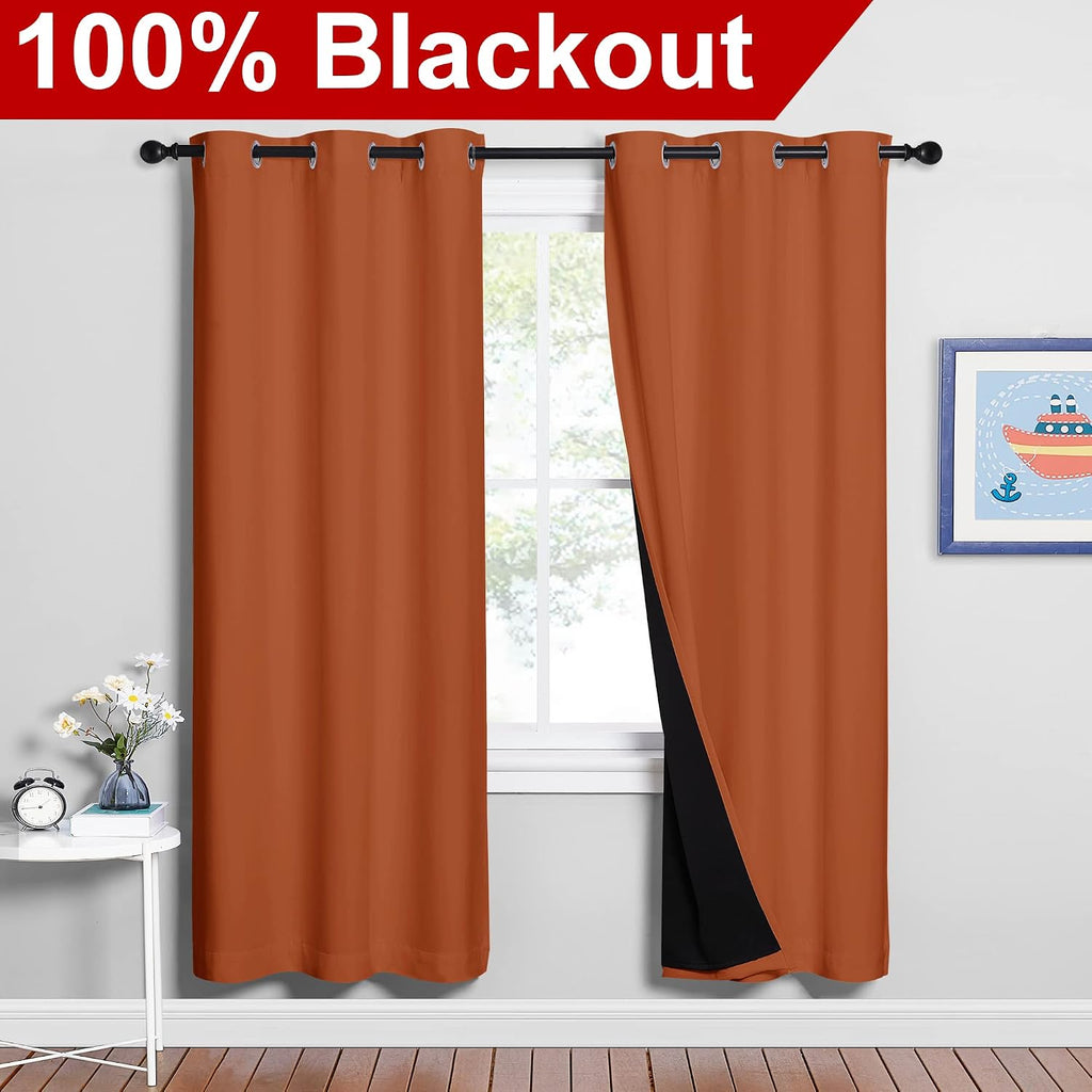 Nicetown Full Shade Curtain Panels, 37" Wide x 70" Long, Burnt Orange, Pair of Thermal Insulated & Energy Efficiency Blackout Drapes for Li…