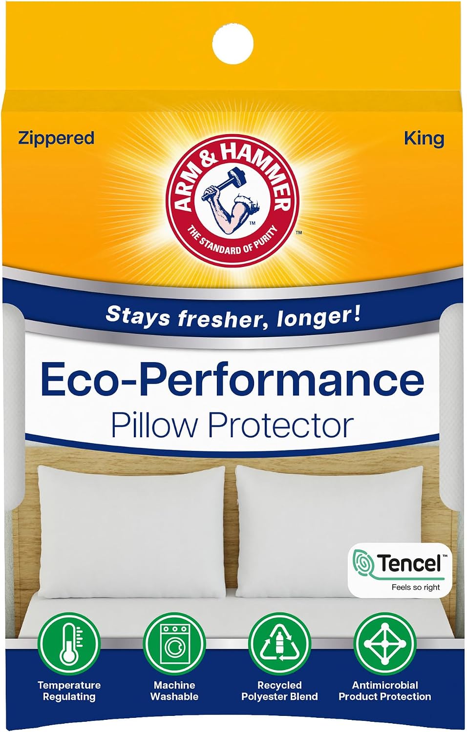 Armhammer Arm & Hammer Eco Performance Zippered Pillow Protector with Tencel, 2-Pack, King White