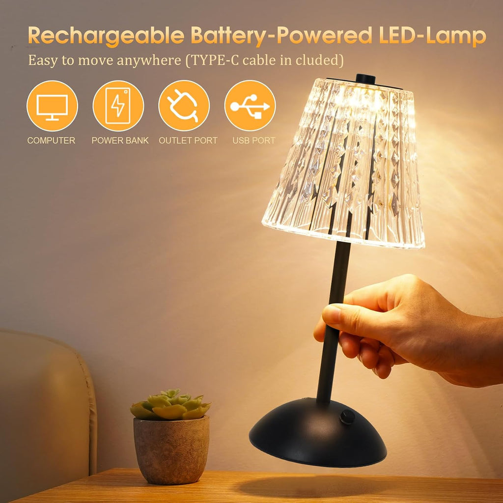 Nusogon Cordless Touch Table Lamp, 3500mAh Rechargeable Small Dask Lamp, 3 Colors Dimmable Battery Operated Crysta Lamp for Bedroom…