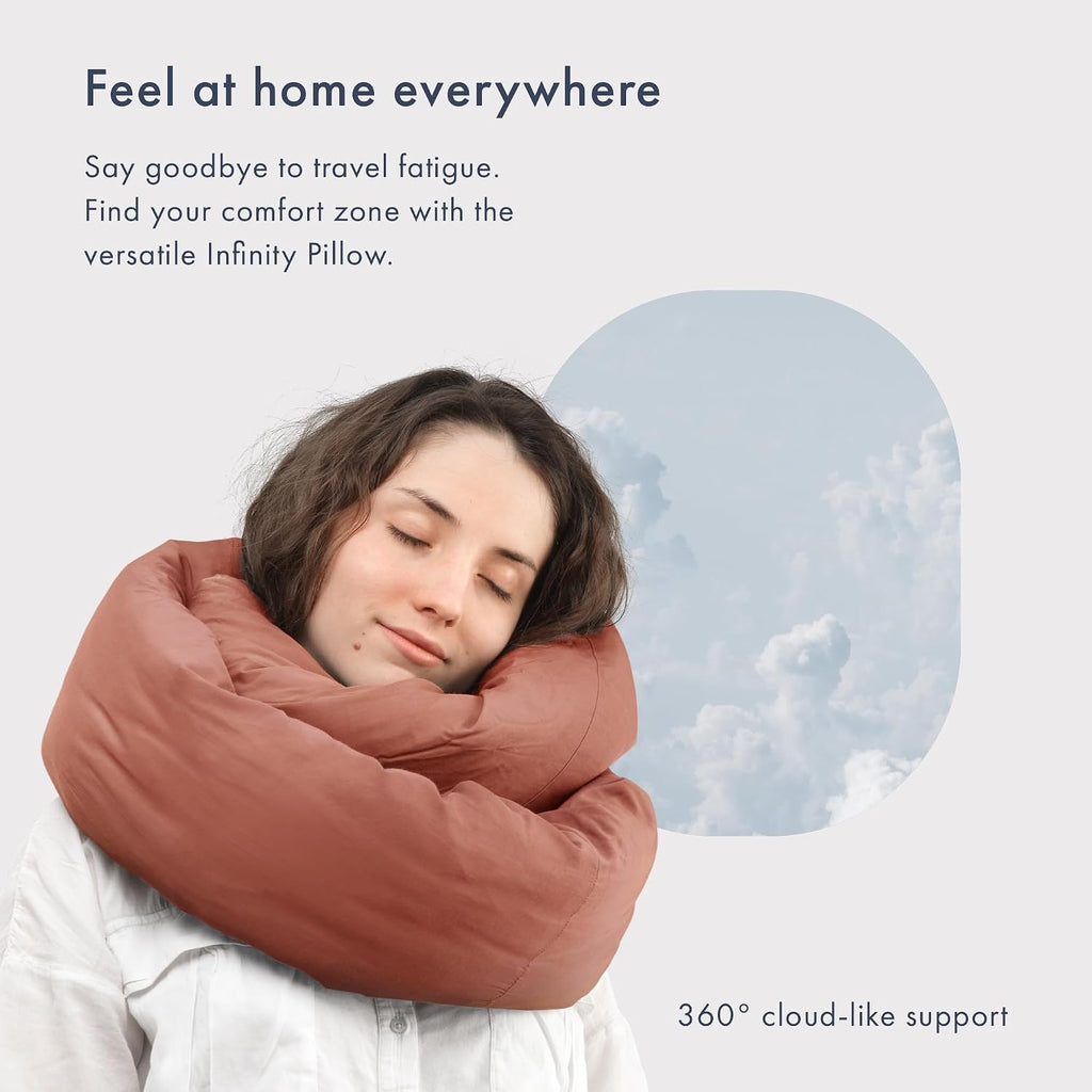 Huzi Infinity Pillow - Home Travel Soft Neck Scarf Support Sleep (Terracotta)