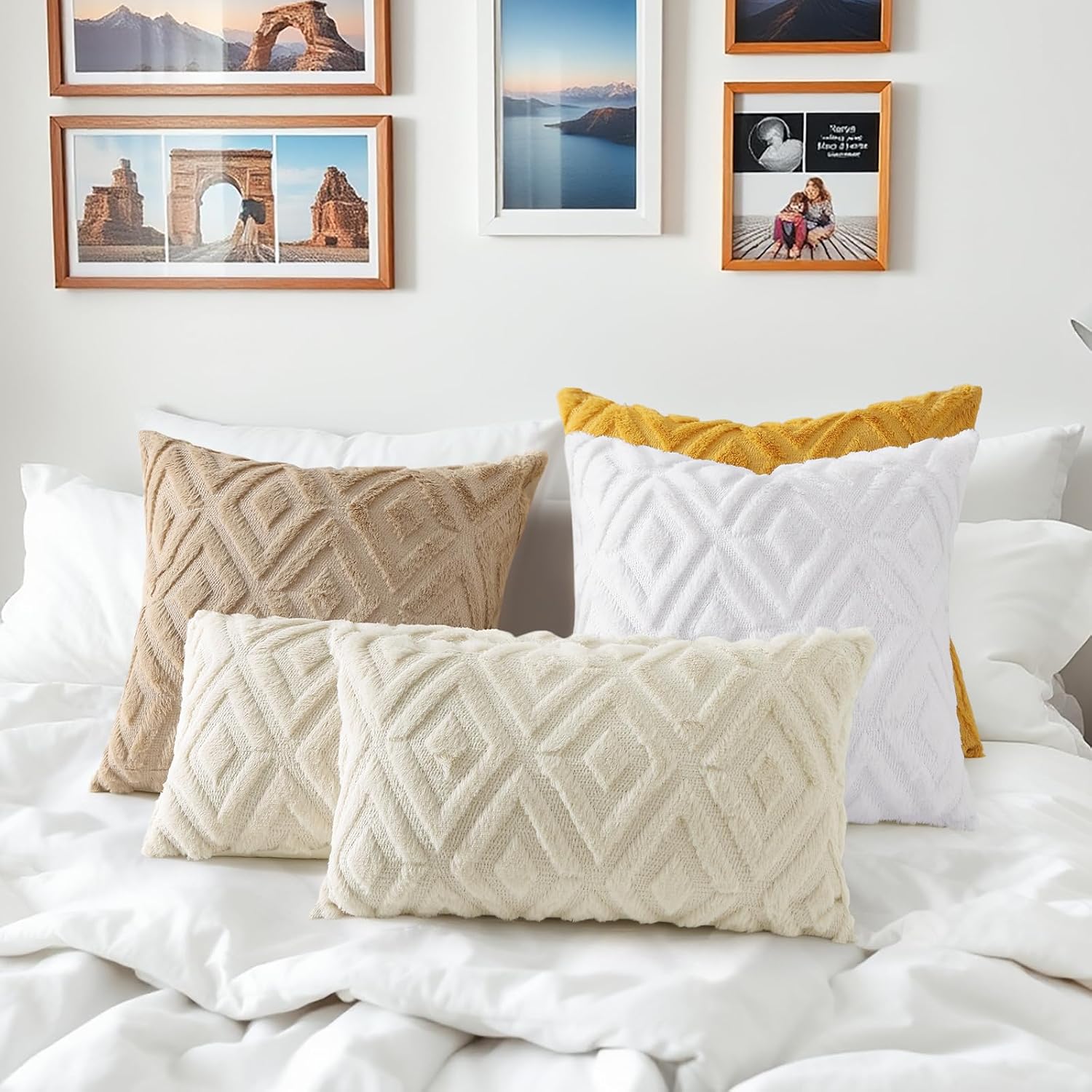 decorUhome Summer Couch Throw Pillow Covers 16x16 Set of 2, Decorative Soft Plush Faux Fur Wool Accent Pillow Covers for Modern Farmhouse B…