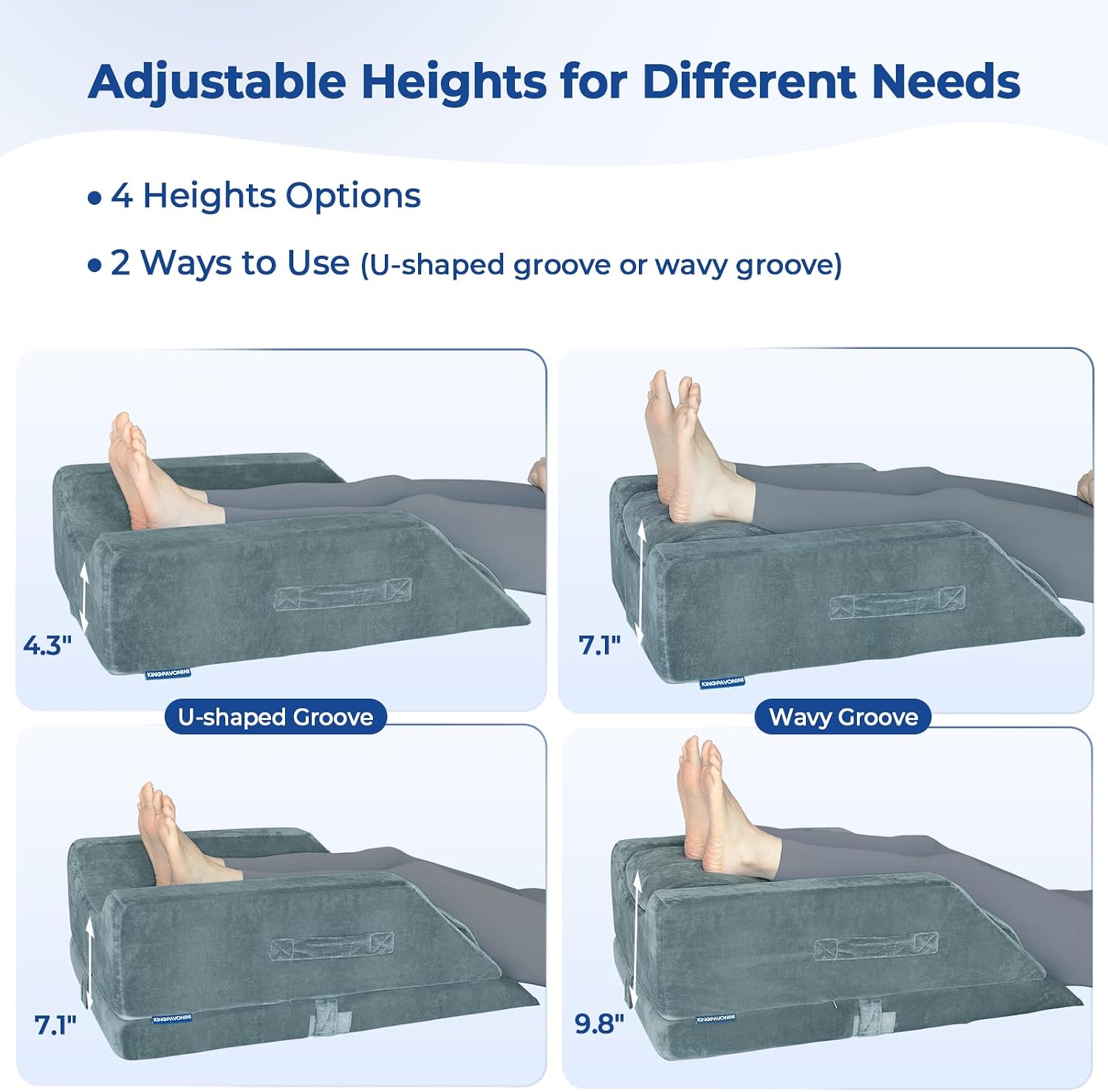 KingPavonini 4-Height Adjustable Leg Elevation Pillows for After Surgery with Ergonomic Curve, Memory Foam Leg Support Pillow for Legs, Bac…
