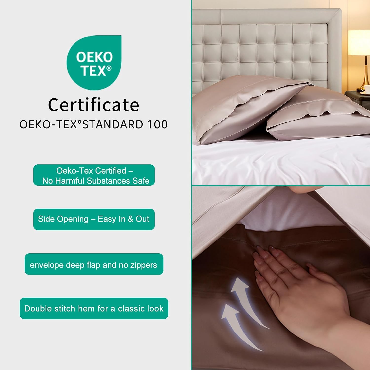 Stnomyhome Eucalyptus Tencel Cooling Pillowcase 2 Pack King Taupe | Moisture Wicking for Night Sweats | 3X Faster Drying | Oeko-TEX Certifi…