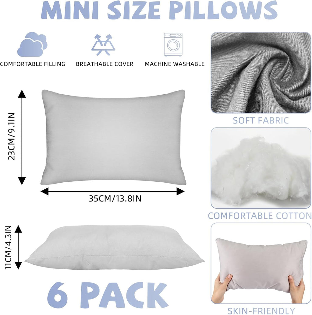 Kigley 6 Pack Mini Pillows Bulk Small Pillows 14"x9" Soft Travel Nap Pillow for Daycare Nap Time Pet Neck Lumbar(Gray) 6 Pack 9 inches Gray