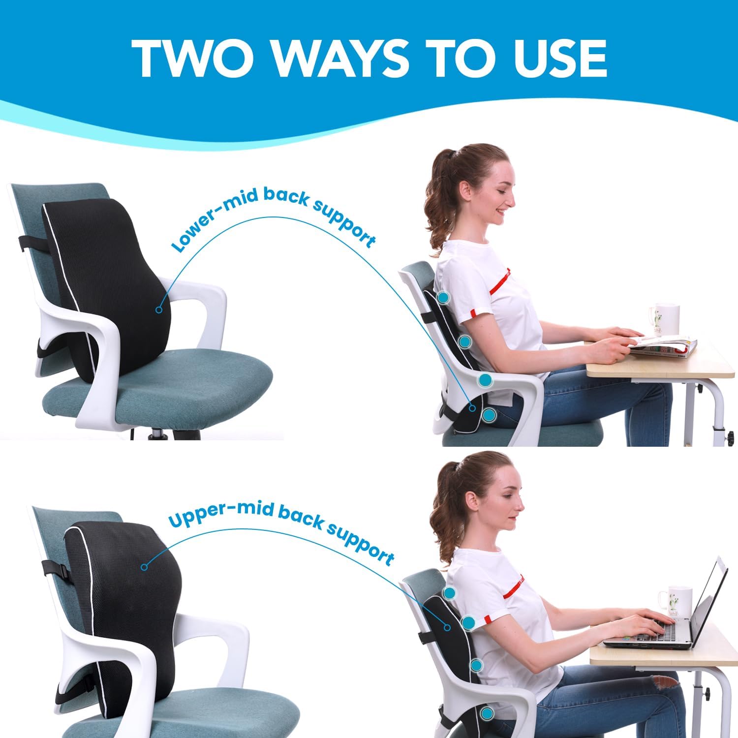 Qutool Lumbar Support Pillow for Office Chair, Office Home Essentials, Gifts for Mom, Dad, Back Support Pillow for Car, Chair Cushions, Back I…