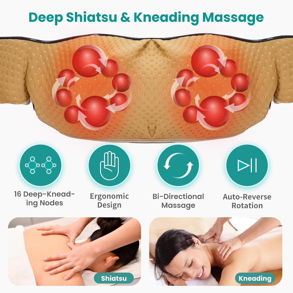 Nekteck Shiatsu Neck Massager with Heat for Deep Tissue, 2026 Upgraded 3D Back Shoulder Kneading Massage Pillow, Relaxation Gifts for Him H…