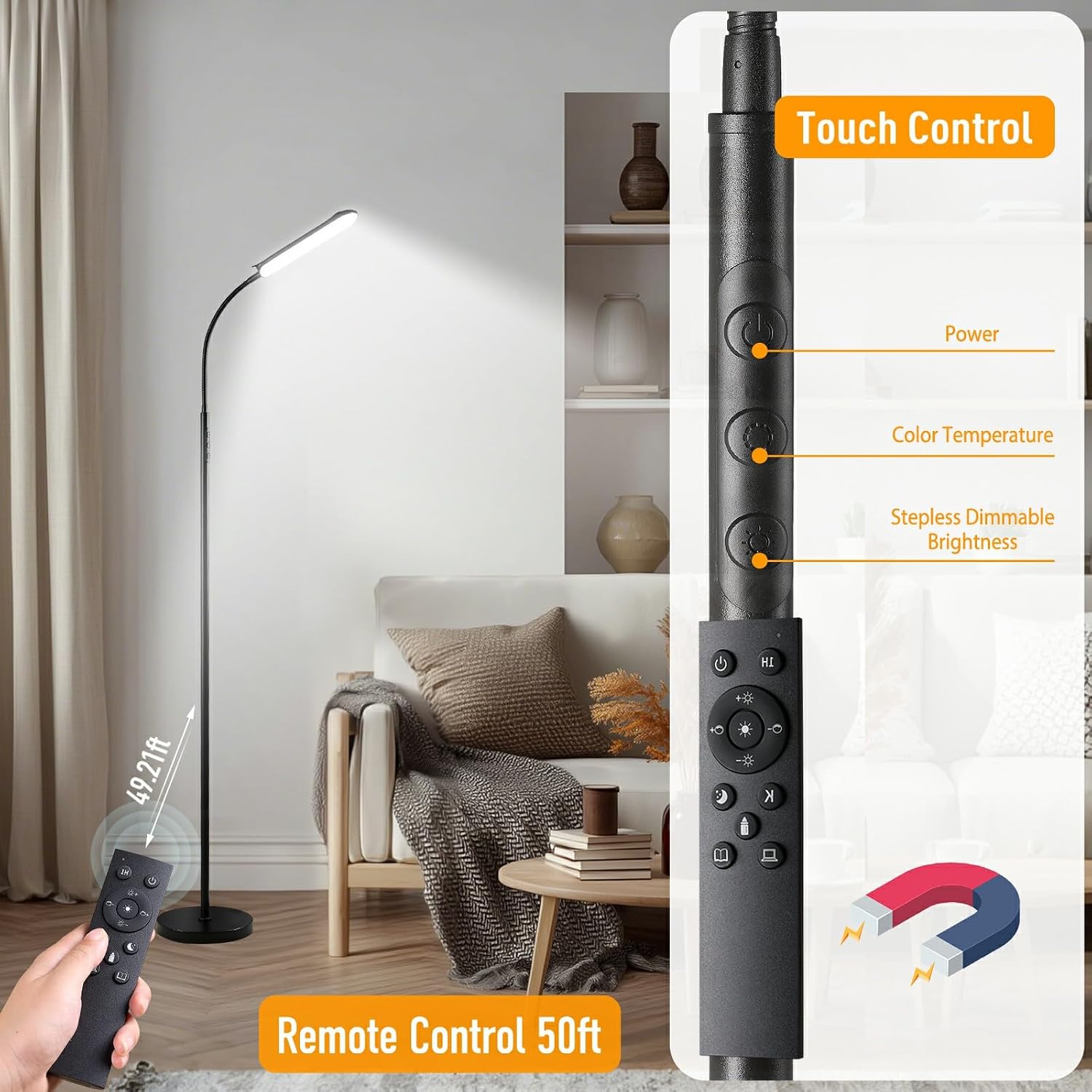 Marctronic Floor Lamp, 18W 1800LM Super Bright LED Floor Lamp with Remote & Works with Smart Plug, Dimmable Timing Eye Caring Reading Lamps…