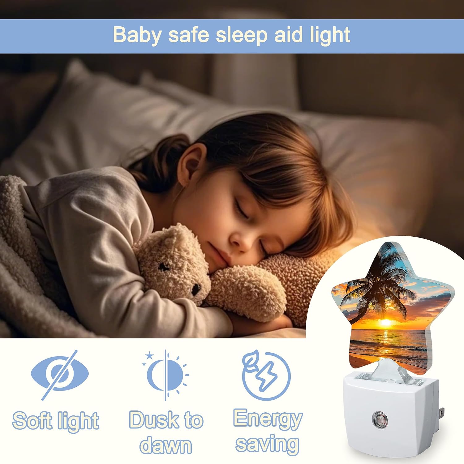 Snowmolle Tropical Palm Trees Nightlight, Sunset Beach Star Night Lights Plug into Wall Decorations for Bedroom Bathroom, Dusk to Dawn Sensor…