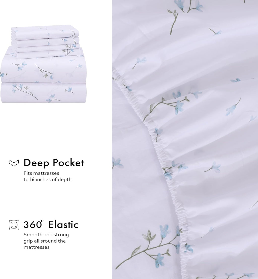 Ruvanti 100% Cotton Percale Sheets Full Size 6 Piece Set, Cooling Bed Sheets for Hot Sleepers, Deep Pocket 16”, Breathable Lightweight & Du…