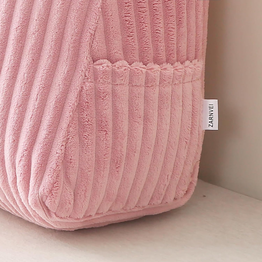 Corduroy Wedge Reading Pillow for Bed, 3 Sizes, 4 Colors for Bed, Sofa, Office Chair (Pink, Large 24 * 20 * 8in)