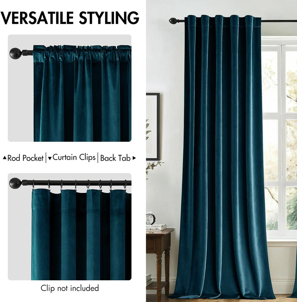 Miulee Blue Velvet Curtains 108 inches Long 2 Panels - Luxury Room Darkening Curtains for Bedroom Living Room Thermal Insulated Fall Decor…