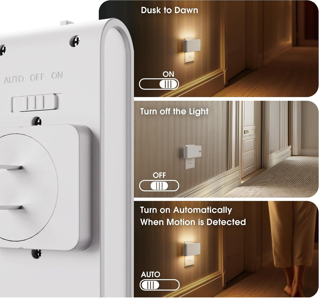 Briignite Motion Sensor Night Light, 2 Packs LED Night Lights Plug into Wall, 0-100LM Dimmable Night Light with Dusk to Dawn Sensor…