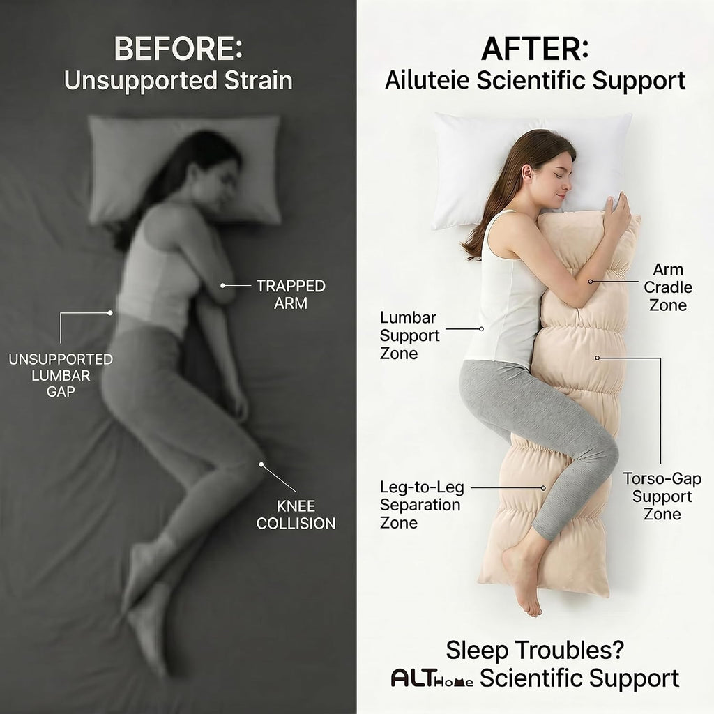 Ailuteie Pat. Pend. Long Body Pillow for Adults, Side Sleeper Bed Pillow with Segmented Design and Soft Velvet Washable Pillowcase (Beige,…
