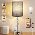 Black Touch Bedside Lamps for Bedrooms - Crystal Table Lamp with USB C+A Charging Port and AC Outlet Nightstand, 3 Way Dimmable Silver…