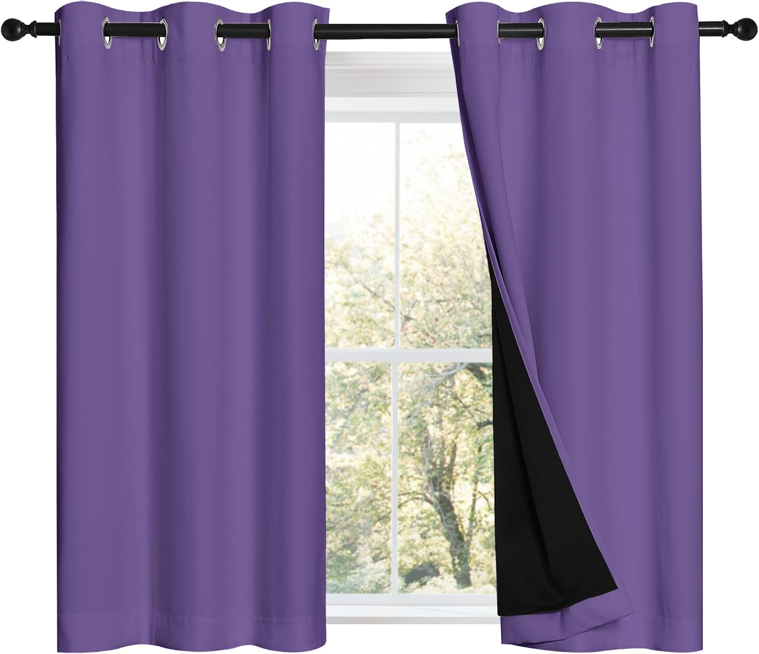 Nicetown 100% Blackout Short Curtains with Black Liners, 2 Panels, 37"W by 40"L, Lilac Purple, Solid Thermal Insulated Full Blackout 2-Laye…