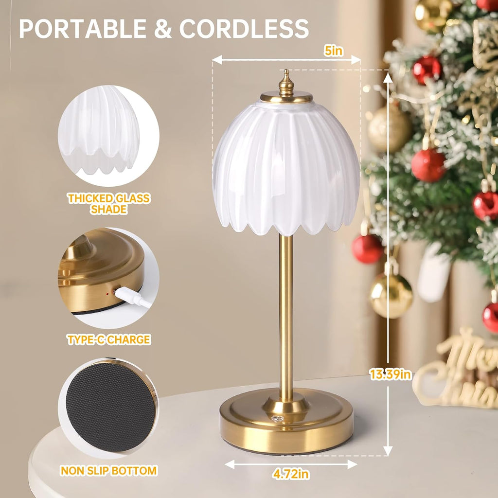 Shenmoyl Set of 2 Tulip Table Lamp with 5000mAh Battery & Touch Control, Cordless Table Lamp with 3 Colors, Dimmable Rechargeable Table…