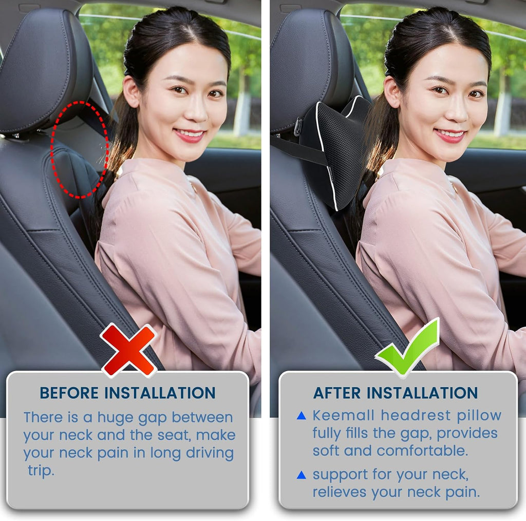 Keemall Inflatable Car Neck Pillow, Soft Headrest Inflatable Car Pillow for Driving Seat with Adjustable Strap, Comfortable Ergonomic…
