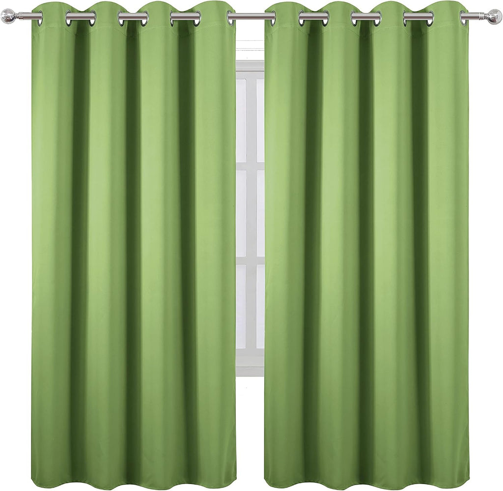 Lemomo Light Green Thermal Blackout Curtains/52 x 72 Inch/Set of 2 Panels Room Darkening Curtains for Bedroom 72 Inch Green