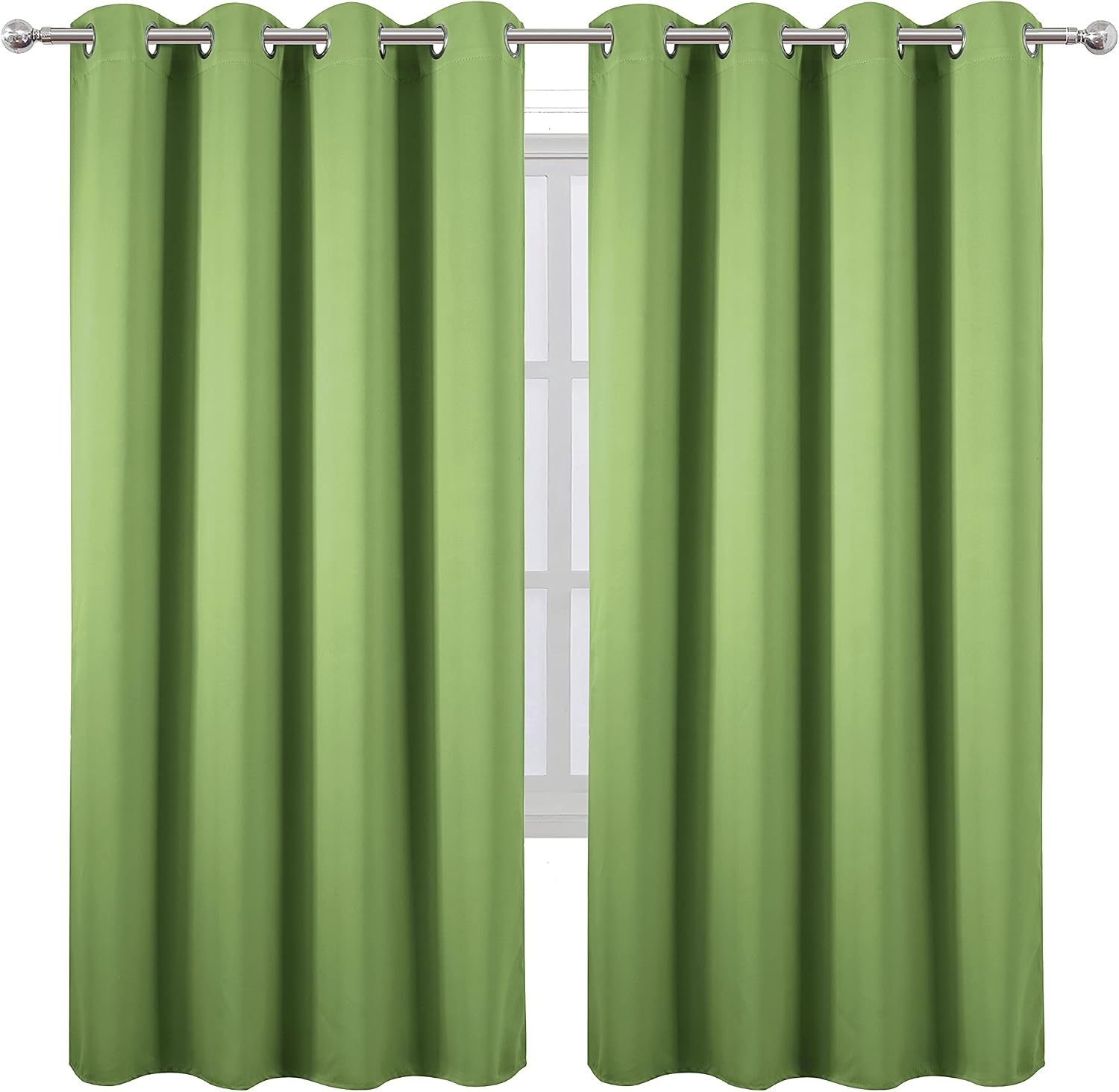 Lemomo Light Green Thermal Blackout Curtains/52 x 72 Inch/Set of 2 Panels Room Darkening Curtains for Bedroom 72 Inch Green