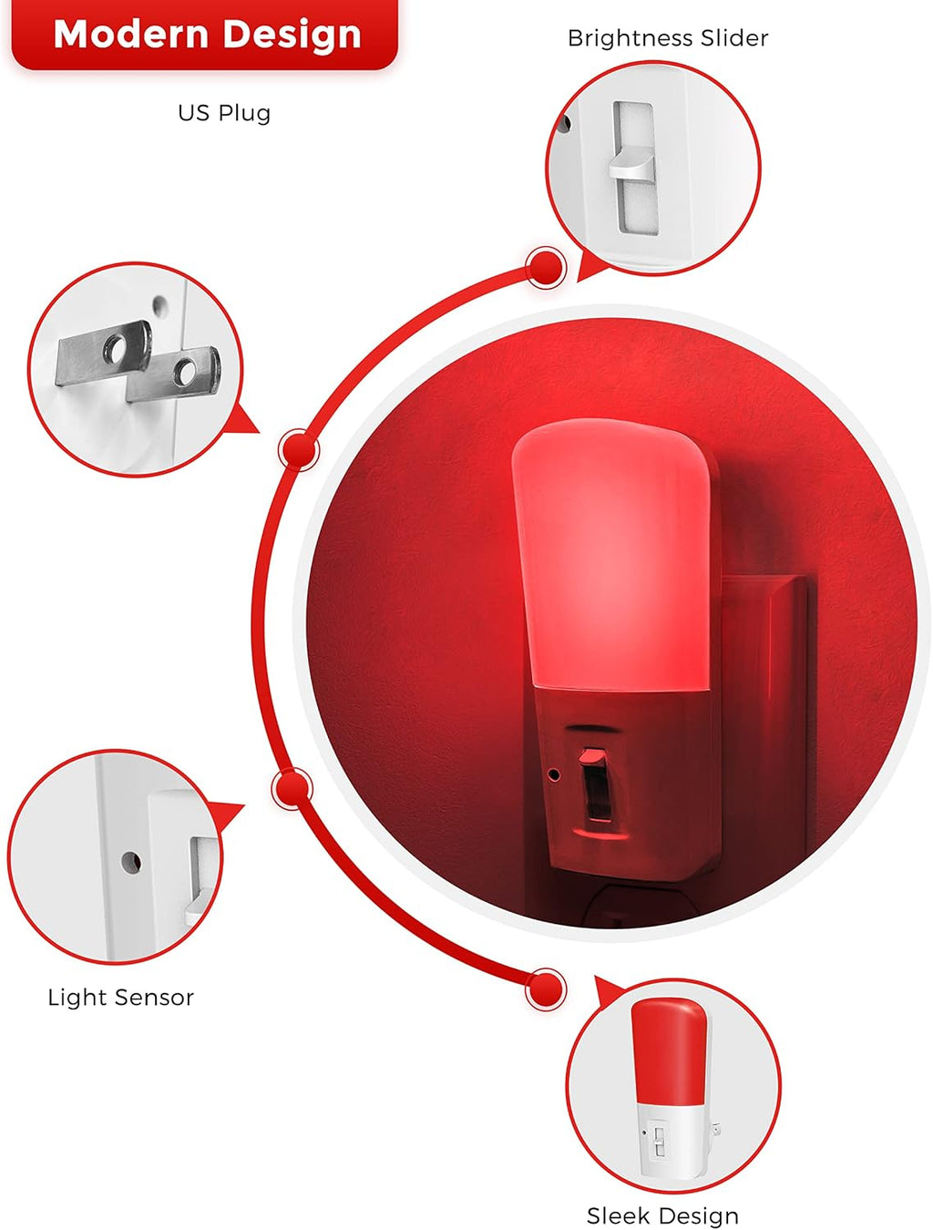 L LOHAS LED Red Night Light Plug in, Dimmable Light LED Night Lights with Dusk to Dawn Sensor, 5-80LM Adjustable Brightness Red Light for…