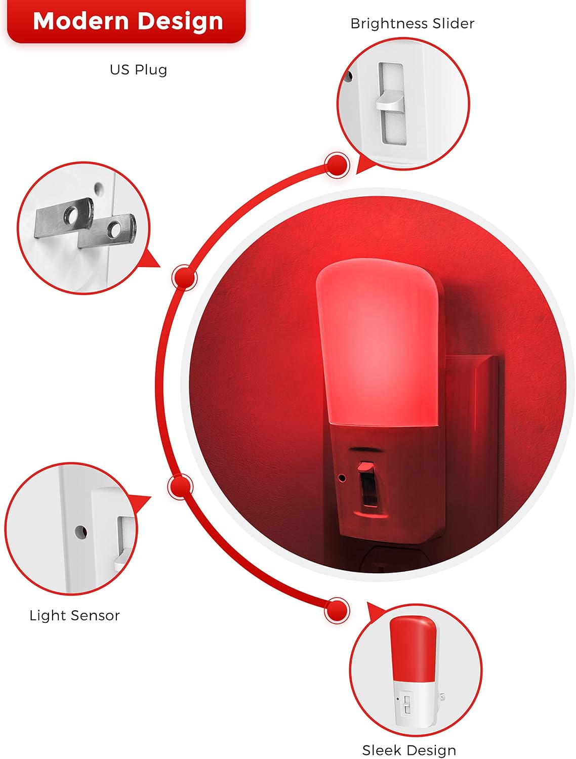 L LOHAS LED Red Night Light Plug in, Dimmable Light LED Night Lights with Dusk to Dawn Sensor, 5-80LM Adjustable Brightness Red Light for…