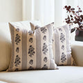AffordableFloralPrintMaker Amor Virisso Floral Throw Pillow Covers 18x18 Set of 2 Block Print Pillow Covers Neutral Floral Striped Farmhous…