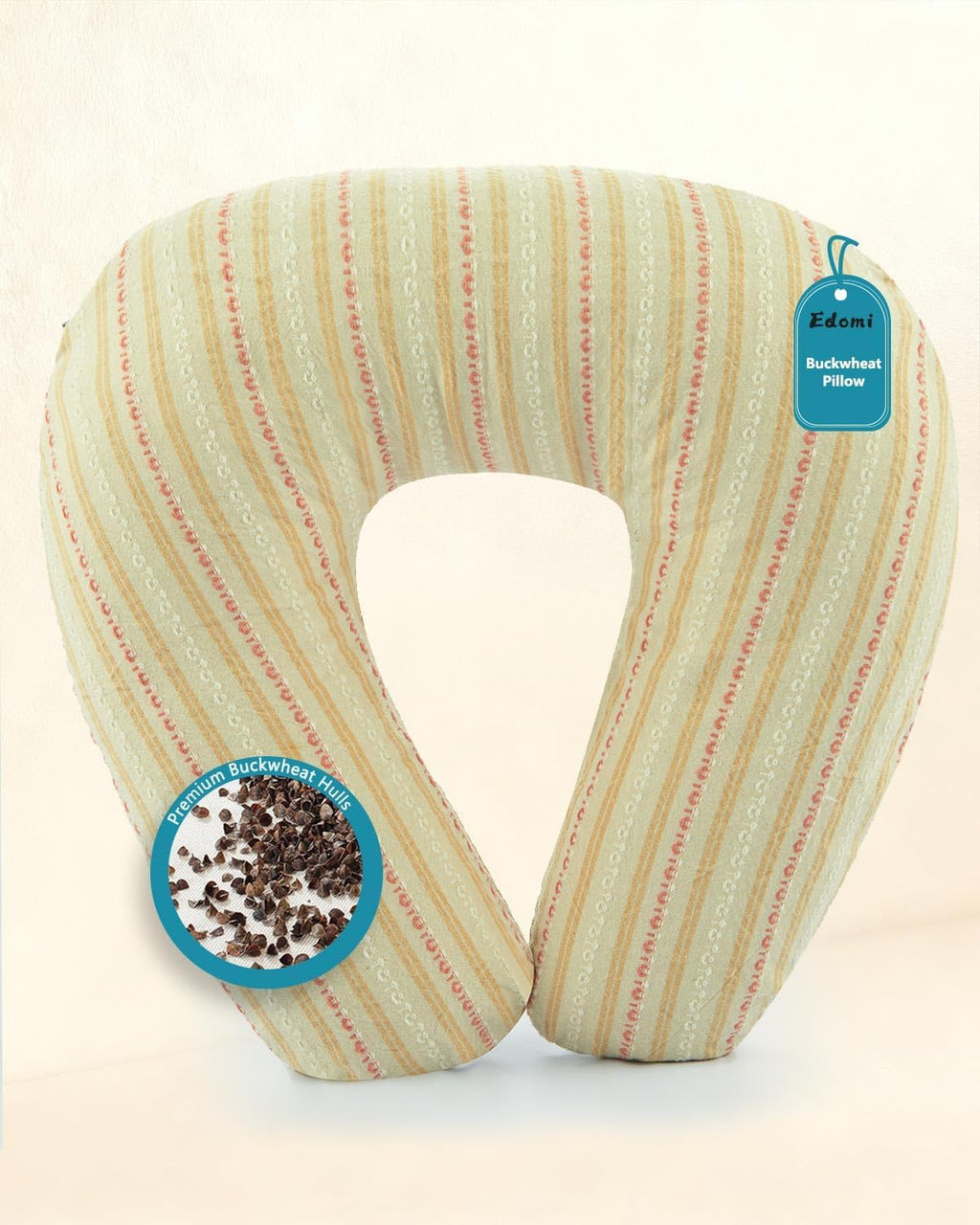 Edomi Buckwheat U Shaped Neck Pillow - 12''x12'' Adjustable Cervical Support Pillow with Breathable Buckwheat Hulls, Removable Cotton Cover…