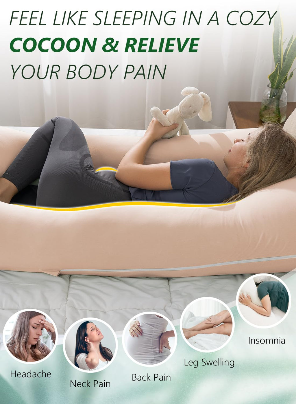 Meiz Pregnancy Pillows, Pregnancy Pillows for Sleeping Cooling, U Shaped Full Body Pillow for Adult, Rayon Cover from Bamboo, Light Apricot…