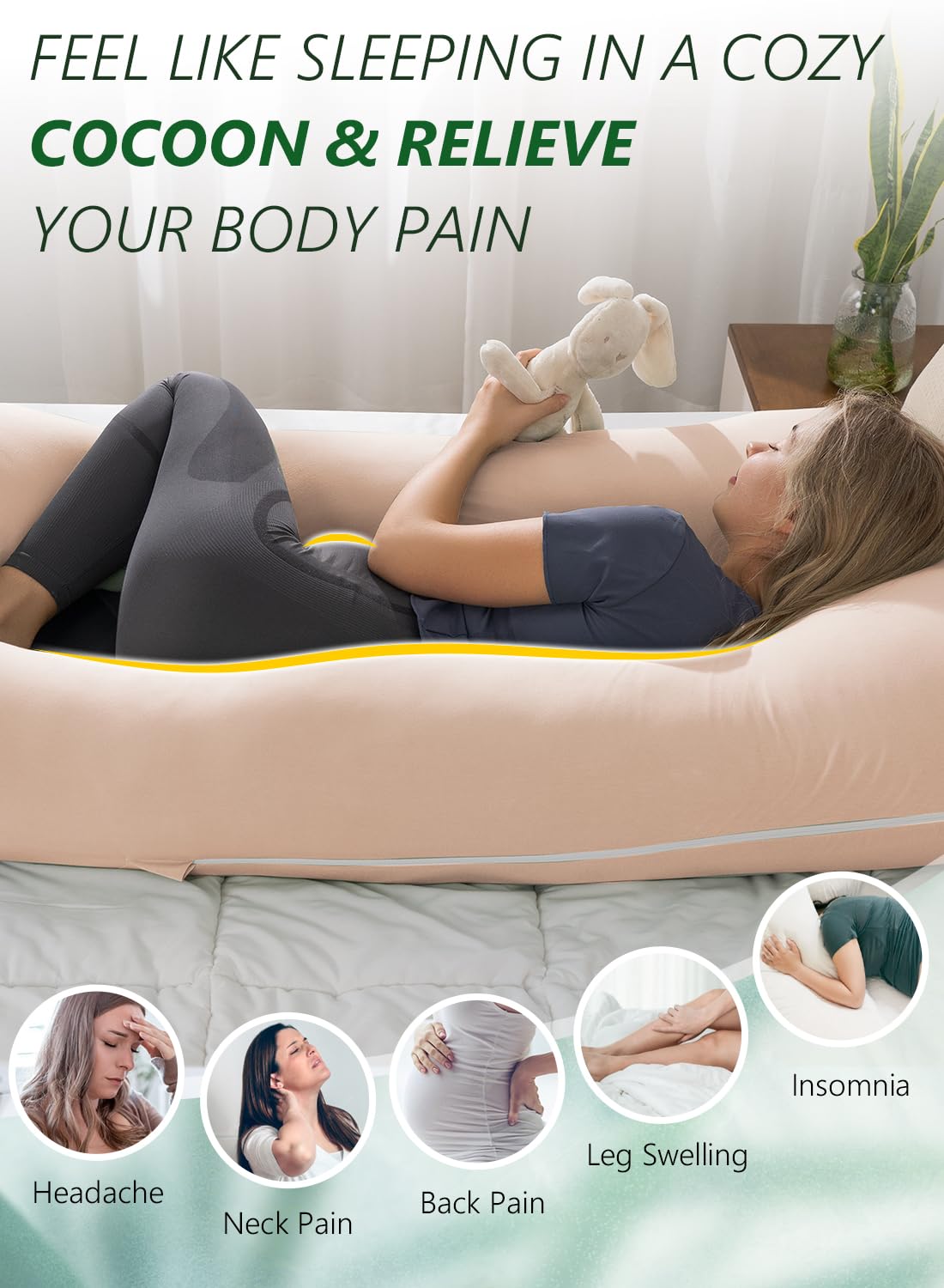 Meiz Pregnancy Pillows, Pregnancy Pillows for Sleeping Cooling, U Shaped Full Body Pillow for Adult, Rayon Cover from Bamboo, Light Apricot…
