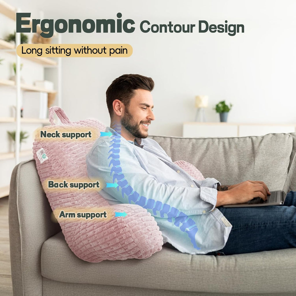 Luisof 21" Higher Large Reading Pillow for Bed Adult, Back Pillow for Bed Sitting Up with Memory Foam Back Support with Arms Rest for Couch…