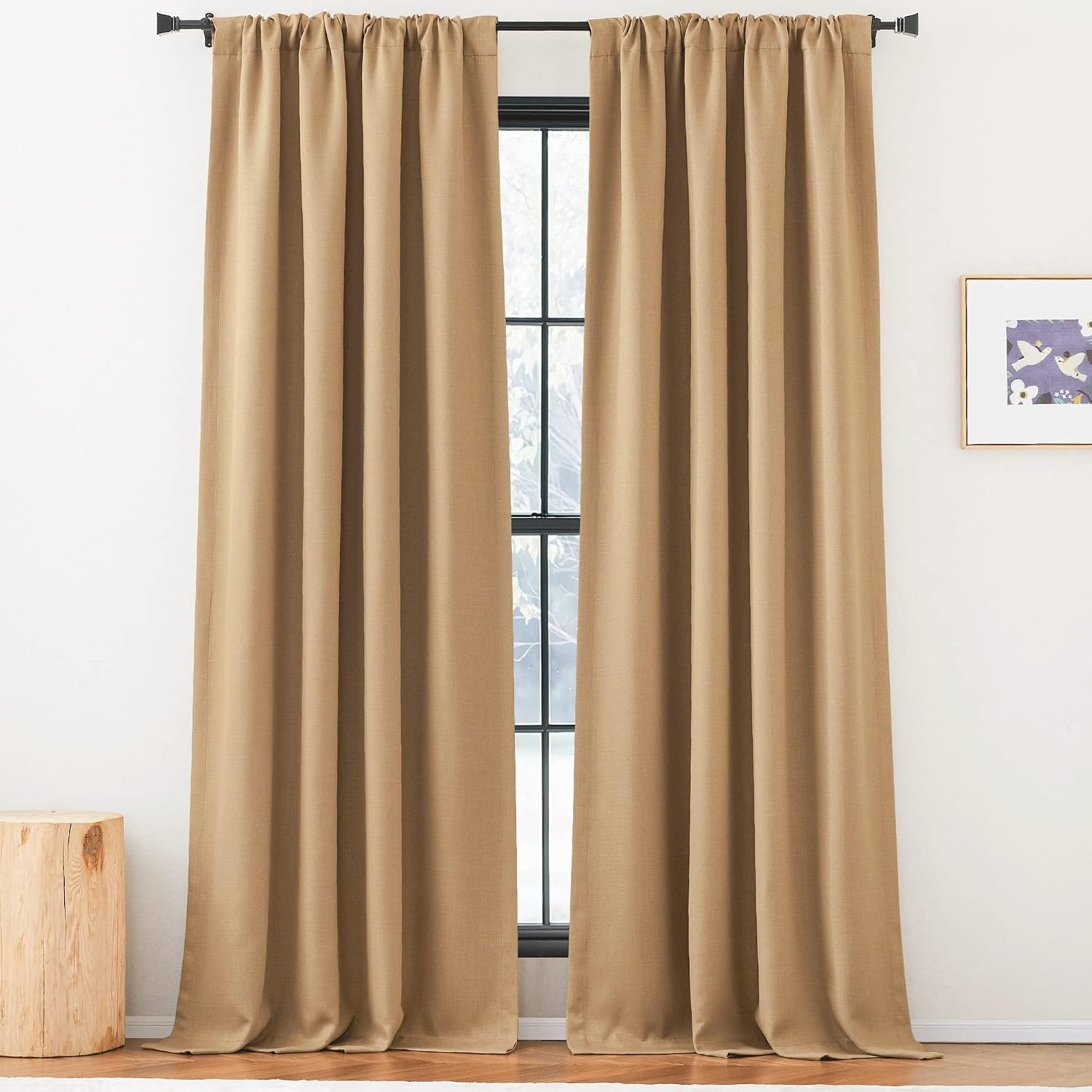 Nicetown Thick Faux Linen Room Darkening Caramel Curtains 96 inches Long, Pinch Pleated Faux Linen Curtains Thermal Insulated Window Treatm…