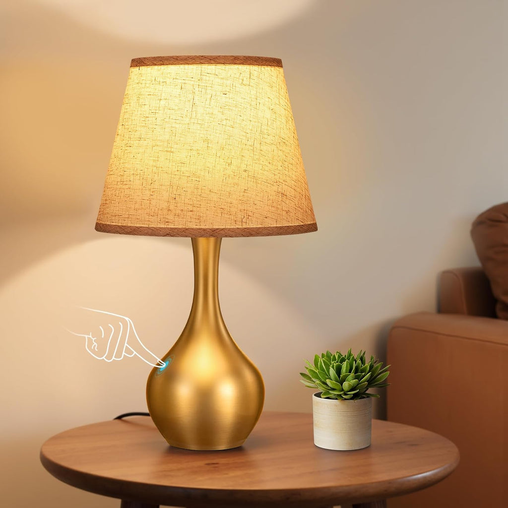 Seealle Touch Table Lamp for Bedroom, 3-Way Dimmable Small Bedside Lamps for Night Stands with Wires, Gold Desk Lamp for Kids Room…