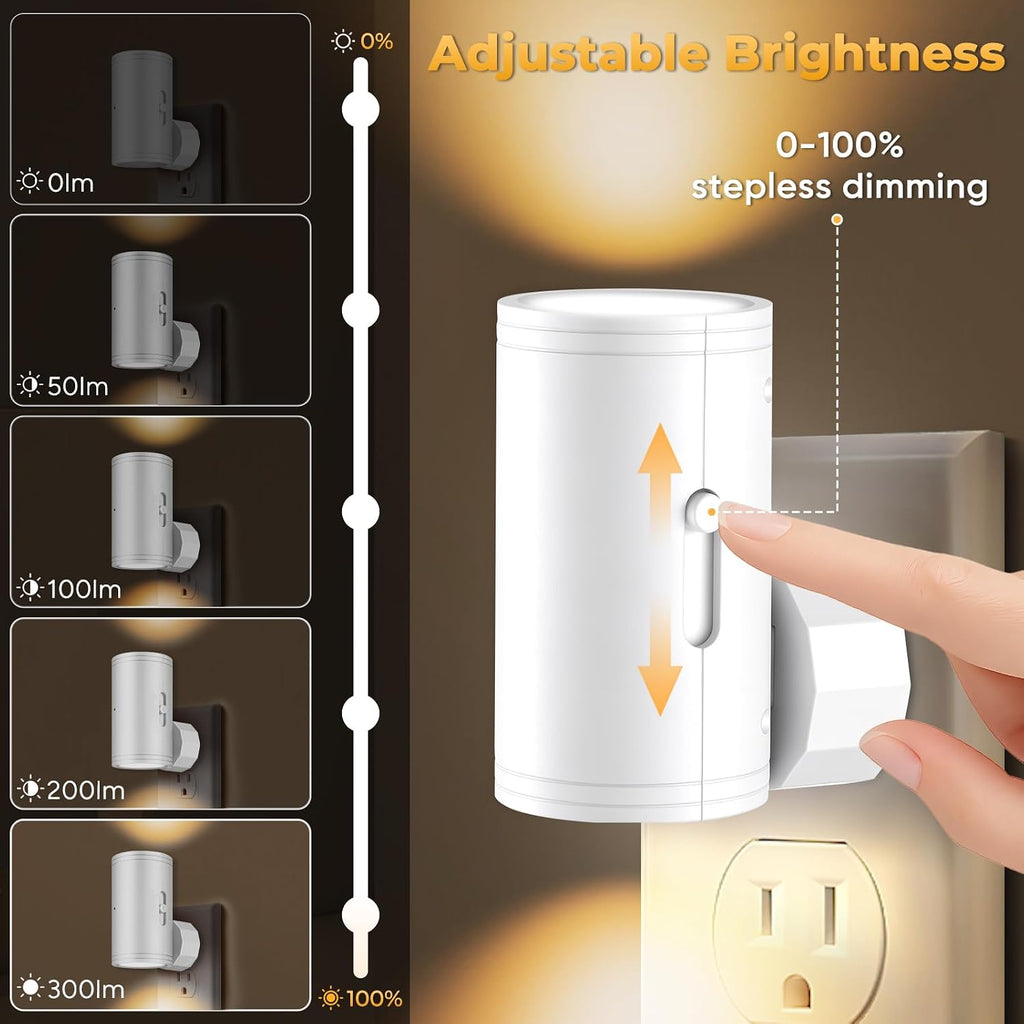 Motion Sensor Night Light with Dusk-to-Dawn Auto On/Off, Plug-in Wall Night Lights (Soft White 3000K), Dimmable 5–150 LM, Dim Standby…