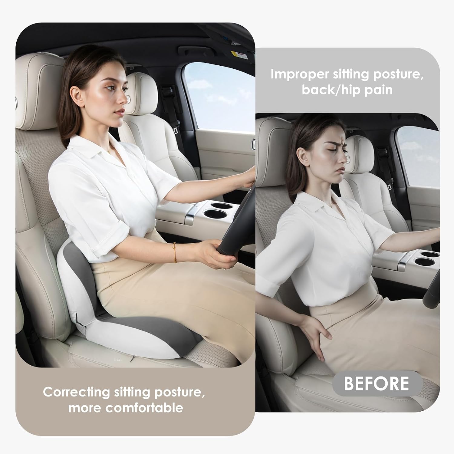 FLORICH Memory Foam Truck Seat Cushion, Car Seat Cushion and Lumbar Support Pillow for Office Chair, Ergonomic Back Support & Sciatica…