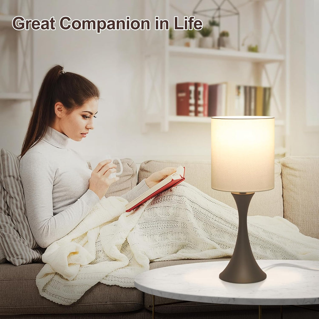 3 Way Touch Control Table Lamp, Modern Bedside Lamp Dimmable Nightstand Lamp with Beige Shade and Dark Brown Base, Small Desk Lamp for…