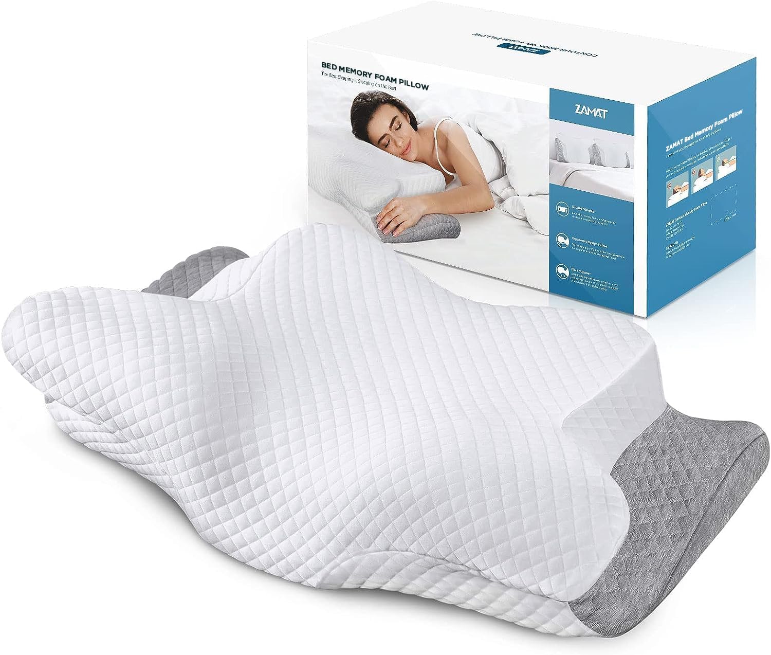 Zamat Adjustable Cervical Memory Foam Pillow, Odorless Neck Pillows for, Orthopedic Pillows for Sleeping with Cooling Pillowcase, Ergonomi…