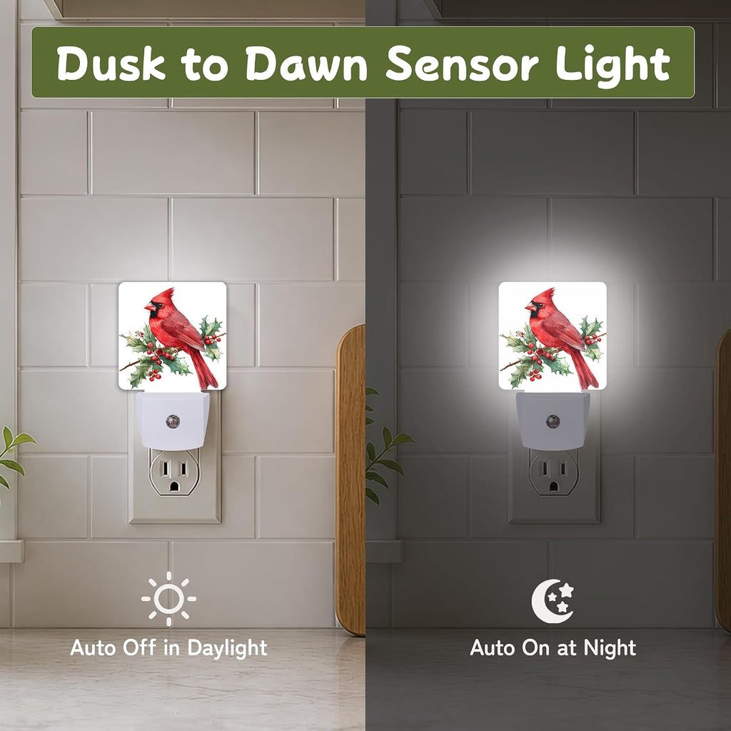 Red Cardinal Night Light, Night Lights Plug into Wall with Dusk to Dawn Sensor for Bedroom Bathroom Hallway Kitchen, Decorative Gift for…