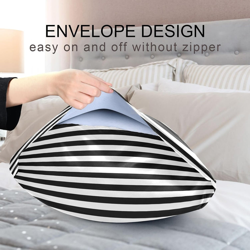 Stripe Black White Print Pillow Covers Silk Pillowcase for Hair and Skin Breathable Smooth Soft Satin Pillowcase Queen Size Pillow Case…
