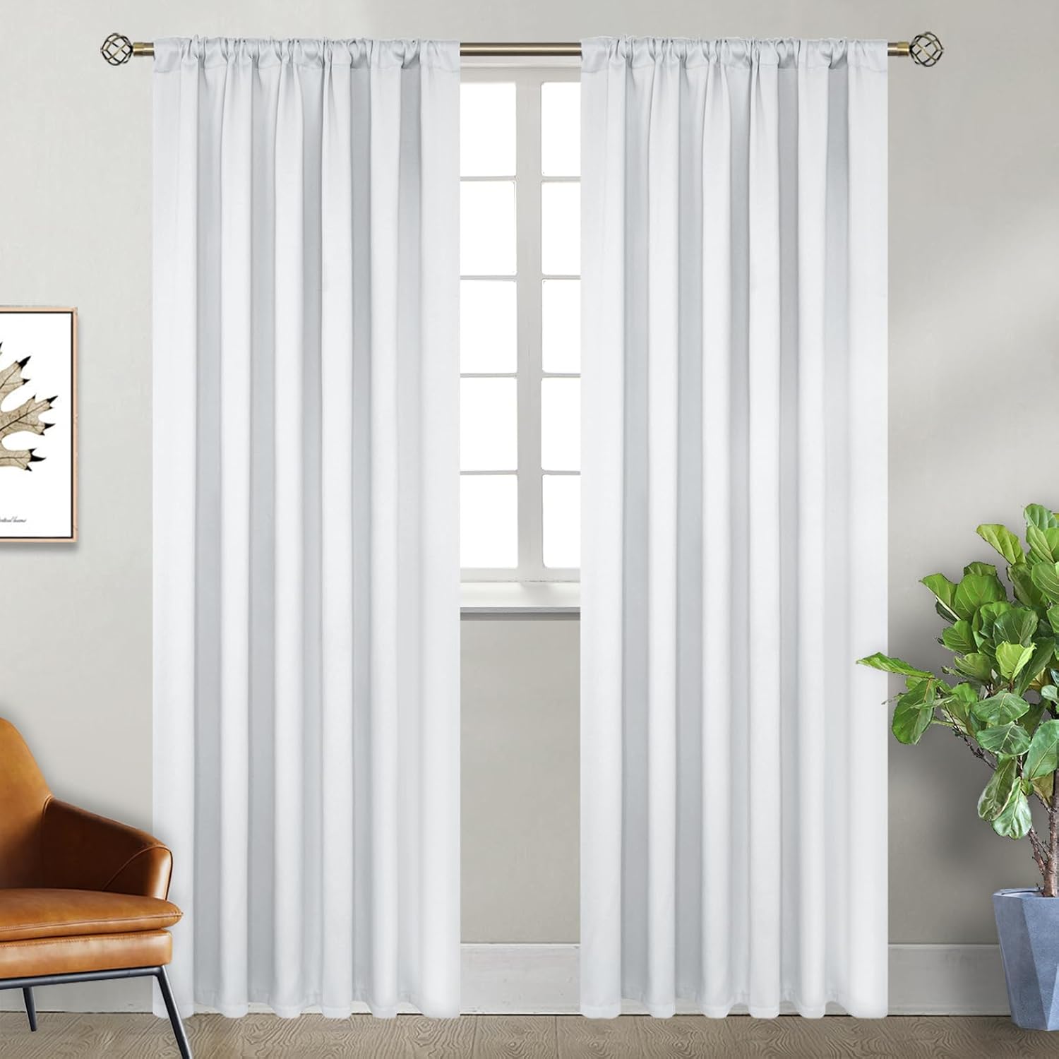 BGment White Curtains for Bedroom - 52 x 84 inch Rod Pocket and Back Tab Thermal Insulated Room Darkening Curtains for Living Room, 2 Panel…